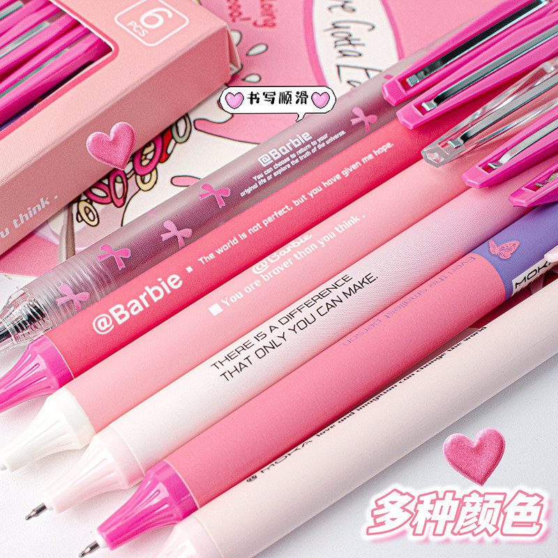 6pcs Pink Barbie Girl Heart High-value ins Press Pen Student] Quick ...