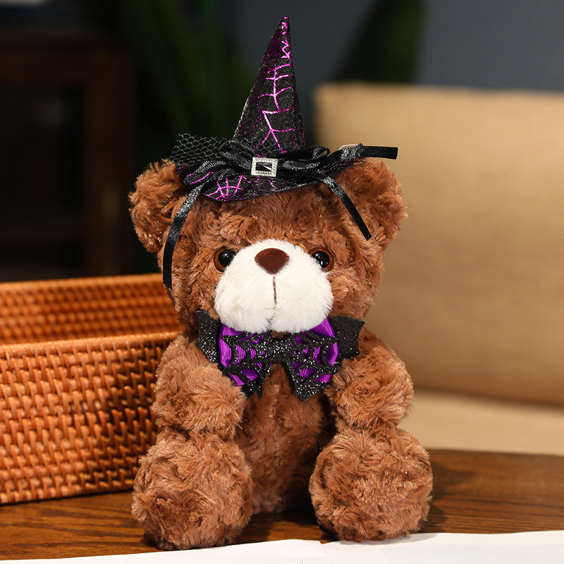 HTG Cute Halloween Teddy Bear Wacky Witch Hat plush doll gift for girlfriend Baby Soothing Toys Stuffed Toys