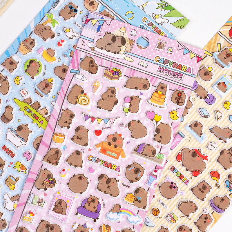 4 pcs/lot Cute Capybara Happy Life Cartoon 3D Puffy Stickers Adhesive ...