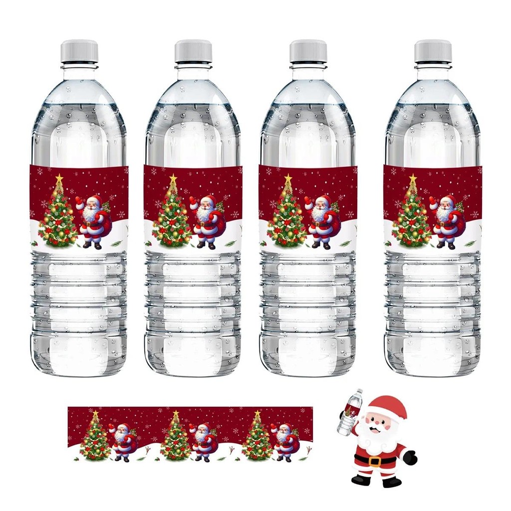 10pcs Santa Claus Christmas Tree Water Bottle Label Sticker Christmas