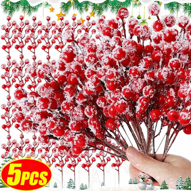 15Pcs Artificial Holly Berry Stems - 16.5 Inch Red Berry Picks For Christmas Decor