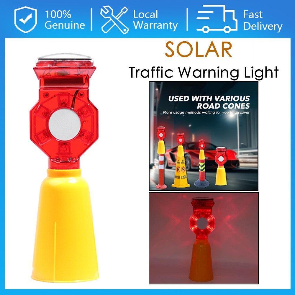 Solar Flashing Light Blinker Red Traffic Caution Light Warning Light