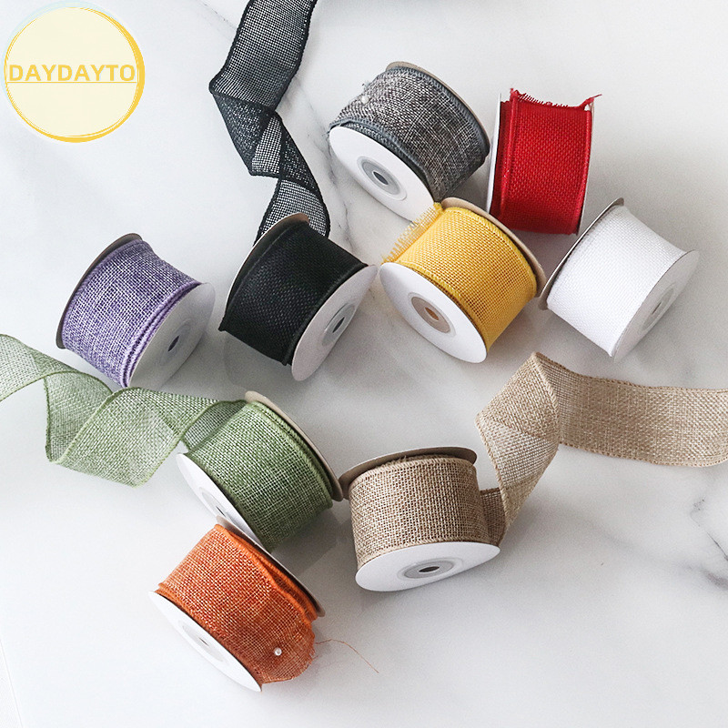 DayDayTo 4.5Meters/Roll DIY Fabric Ribbon Burlap Ribbon With Wired Edge