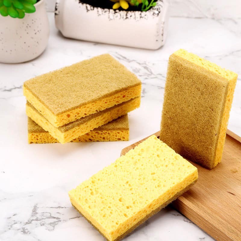 4pcs Natural multi-role Wooden Pulp Cotton Sponge Dishwashing Sponge ...