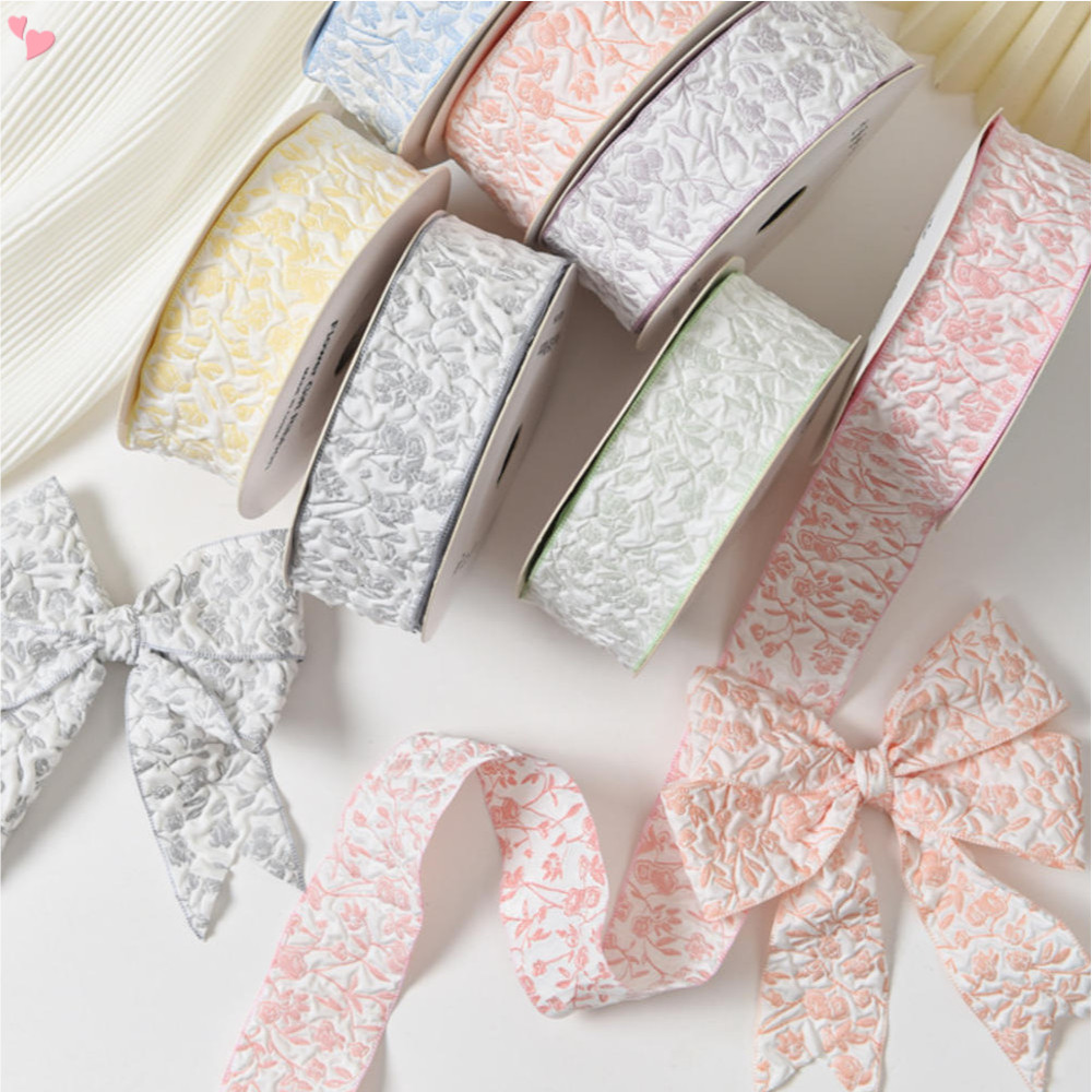 2.5cm/4cm 10 Yards Embossed Floral Ribbon Small Flowers Pattern Baking ...
