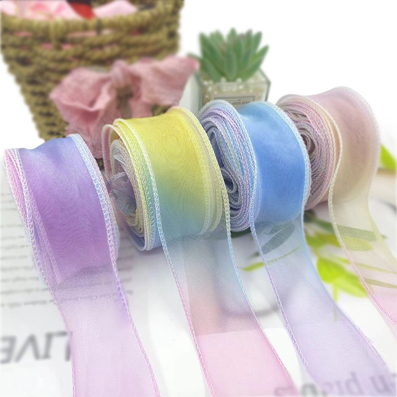 10Yards/Roll Gradient Rainbow Silk Organza Chiffon Ribbon for Gift ...