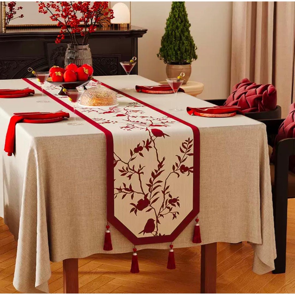 MERAH Luxury Red Tablecloth for Sangjit Chinese New Year Christmas ...
