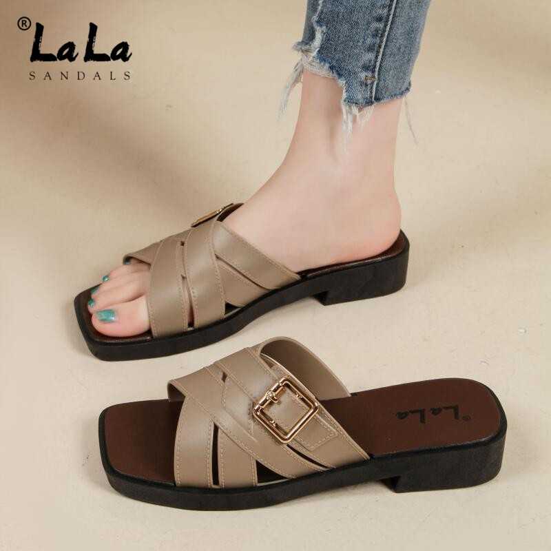 LALA French Sandals For Women Double Crossed Belt Retro Soft-soled ...