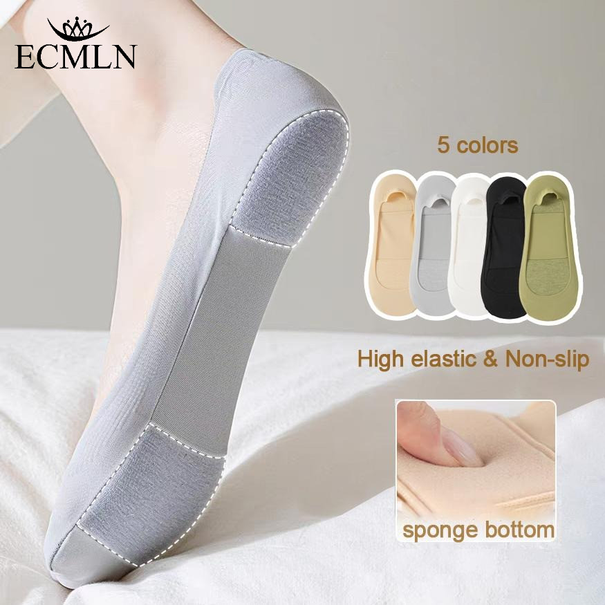 ECMLN Women's Shock-absorbing Sponge Bottom Ice Silk Boat Socks Anti ...