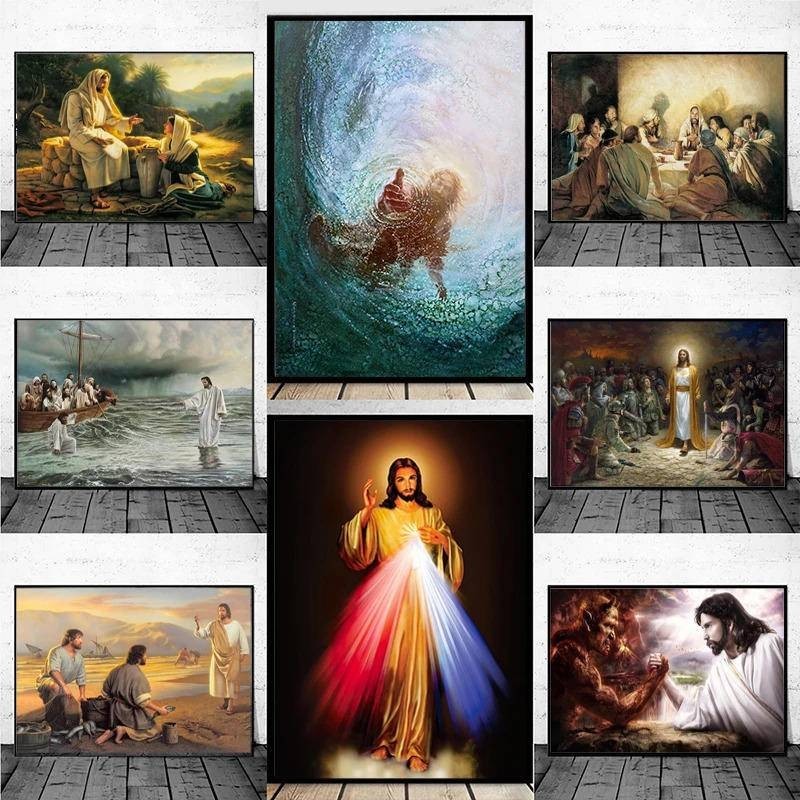 Jesus Christ Walking on Water Canvas Painting Poster Wall Art Pictures ...