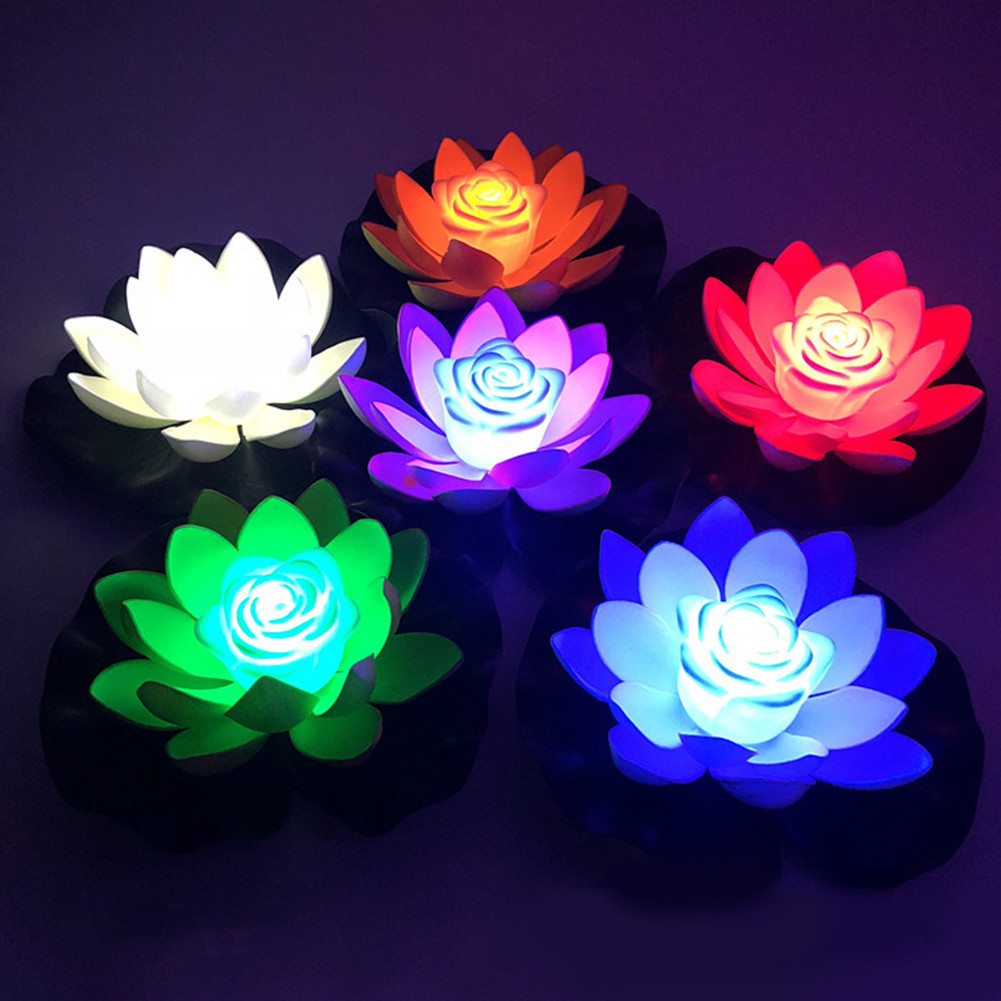 LED Lotus Flower Light Floating Artificial Lotus Light Pond Pool Garden ...
