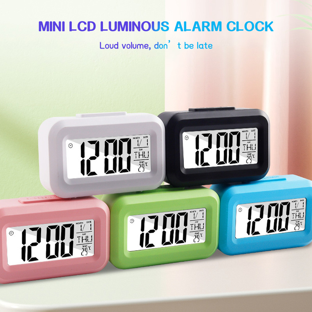 LED Digital Alarm Clock with Smart Night Light Sensor Table Alarm Clock  Thermometer Calendar Time