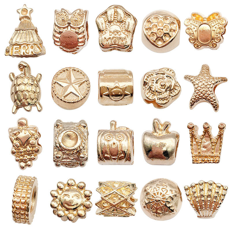 Mixed 20 KC Gold Large Hole Beads KC Gold Pan's Large Hole Beads Alloy