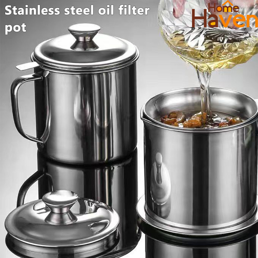 1.4L 304 Stainless Steel Oil Strainer Cooking Oil Container Dispenser ...
