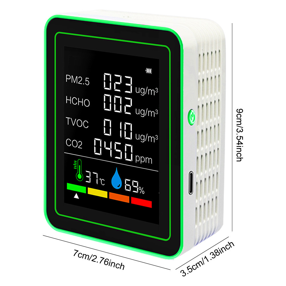 6 In 1 Air Quality Monitor PM2.5 CO2 HCHO TVOC Detector for Warehouse ...