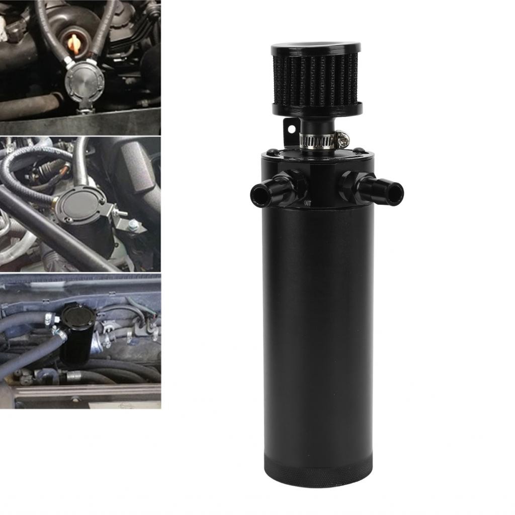 Produktbild von 2x Schwarz Aluminium Oil Catch Can Reservoir Tank Baffled Kit 2-Port