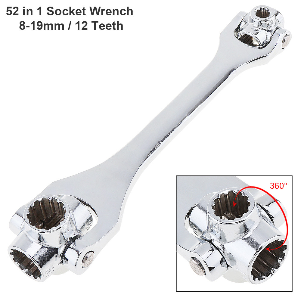 52 In 1 Multifunction 8-19mm Double Head Torque Socket Wrench with 360 ...