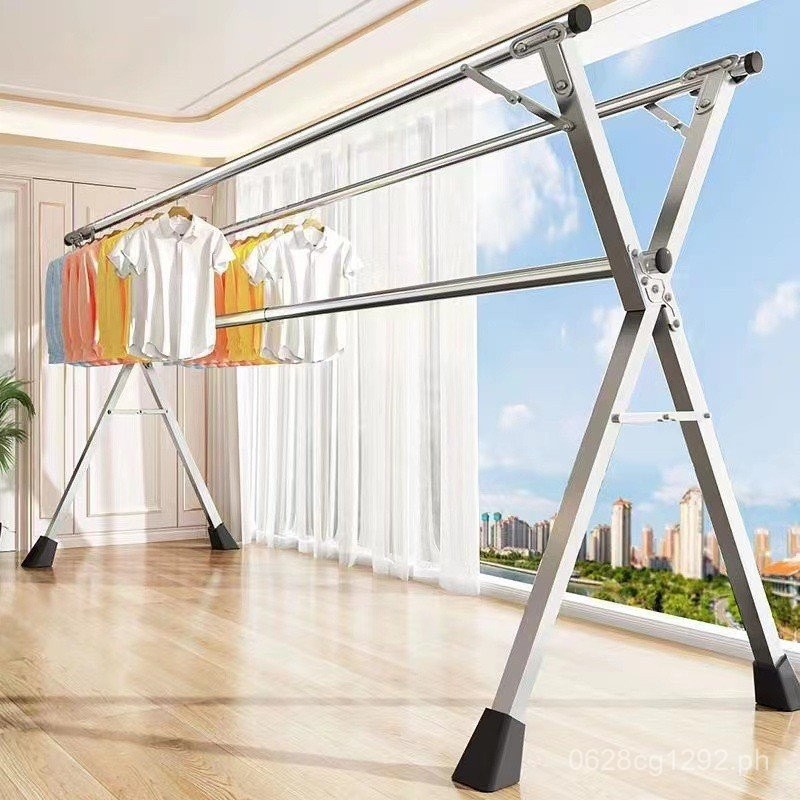 Clothes Drying Rod Clothes Rack Balcony Floor Folding Indoor and ...