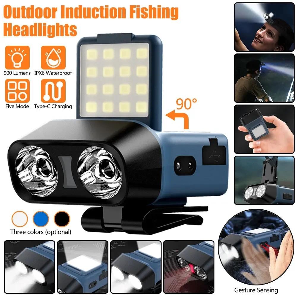 Sensor COB LED Headlamp Cap Clip Light USB Rechargeable Head Flashlight ...