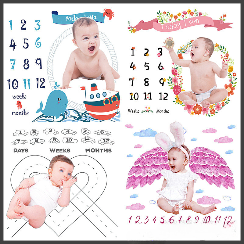 Infant Baby Milestone Blanket Angel Wings Wreath Animals Monthly ...