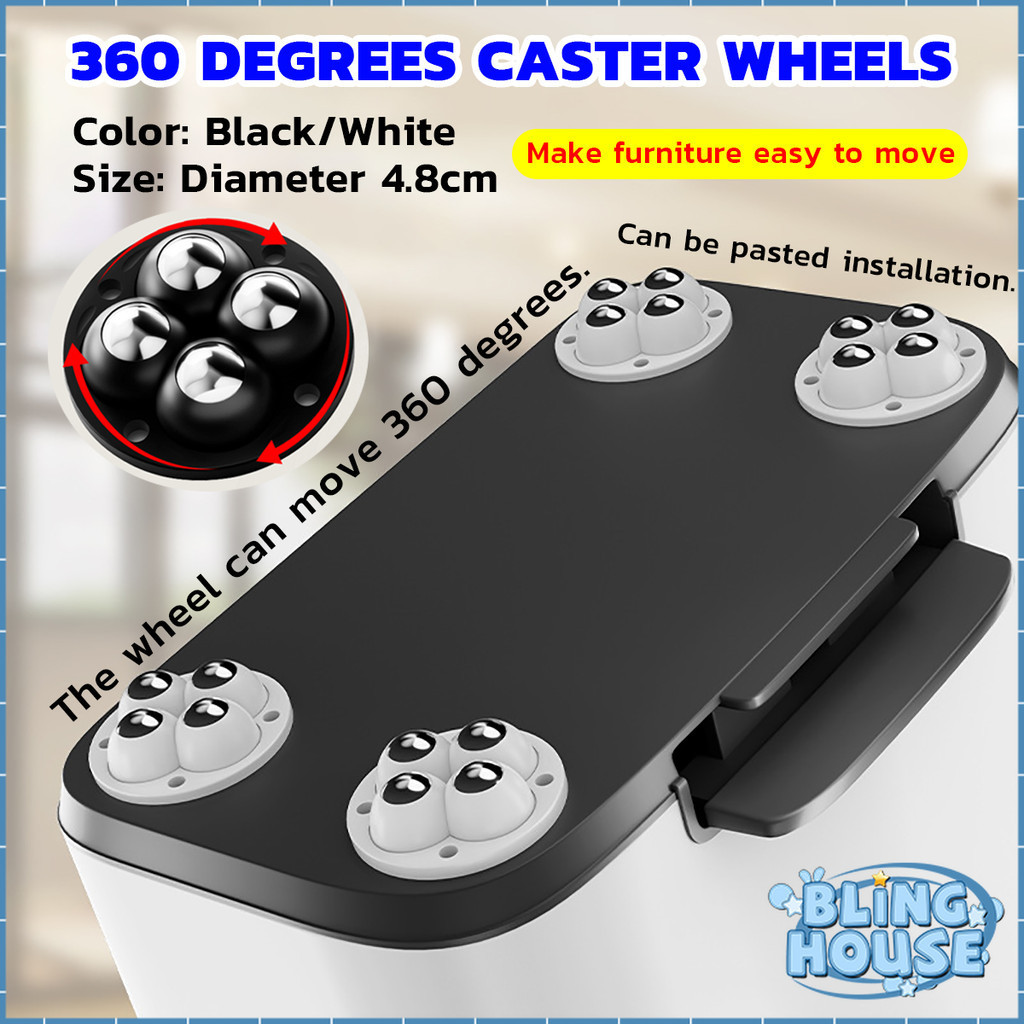 Bling 4pcs Caster Wheels 360°Rotation Self Adhesive Universal Pulley ...