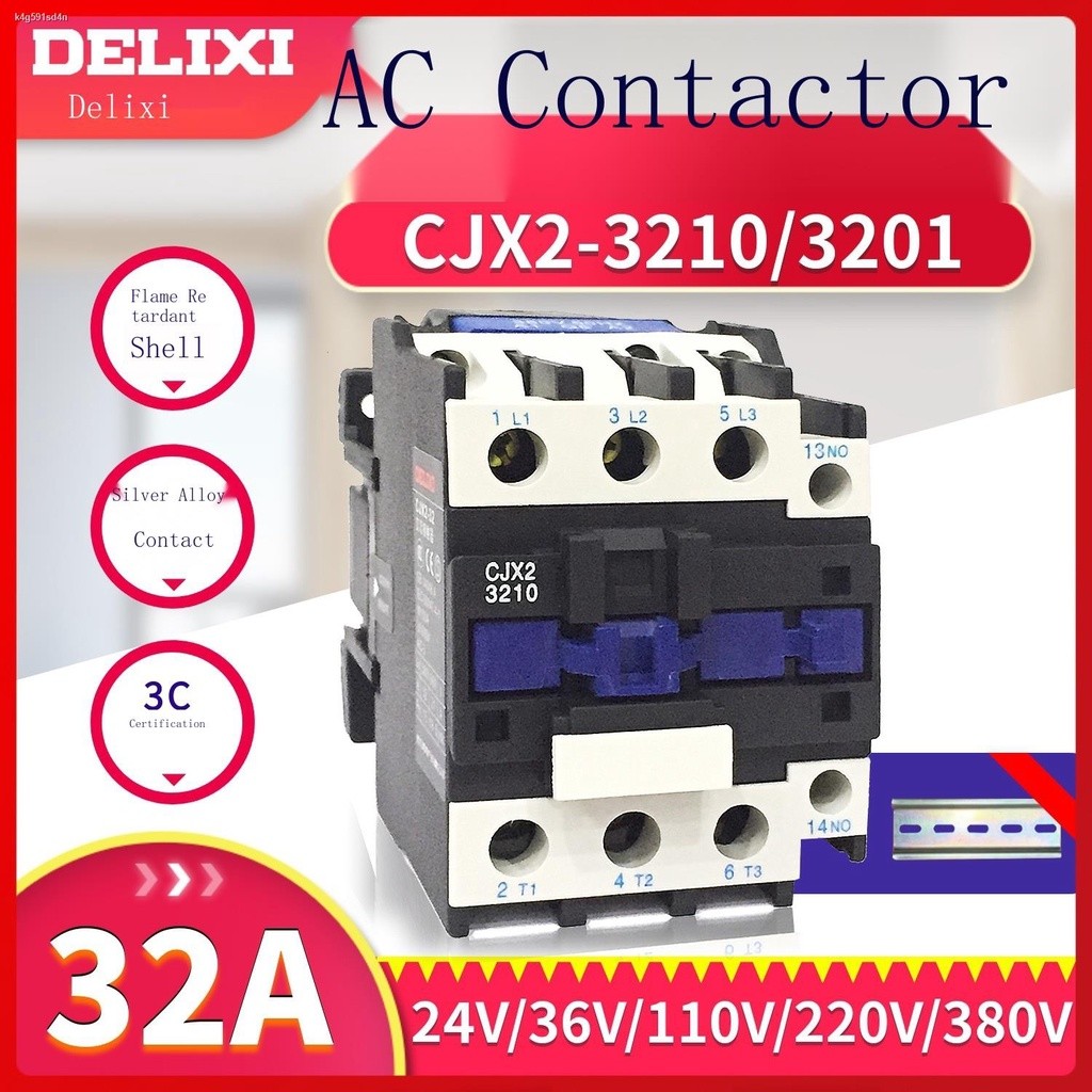 Delixi AC Contactor 32A CJX2-3210 3201 36V 110V 220V 380V | Shopee ...