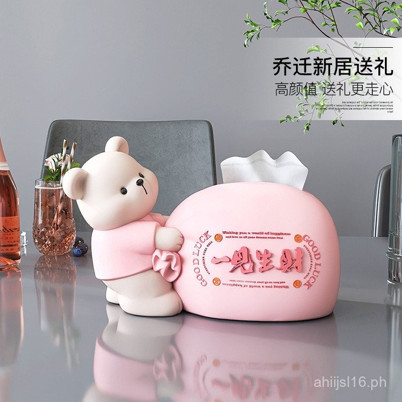 Cream Style Creative Bear Tissue Box Living Room Practical Light Luxury ...