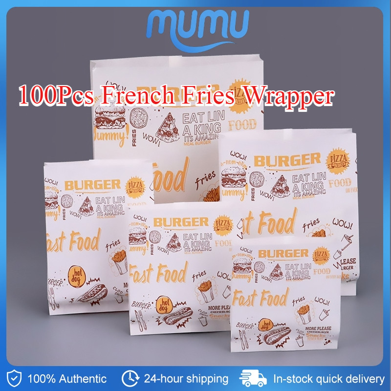 100Pcs Fries Paper Holder Fries Pouch Shawarma Burger Wrapper ...