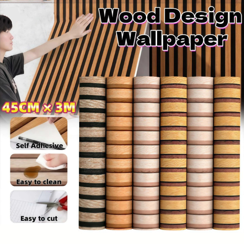3M*45CM Wood Wall Stickers Self-Adhesive 3D Wooden Grain Wallpaper ...