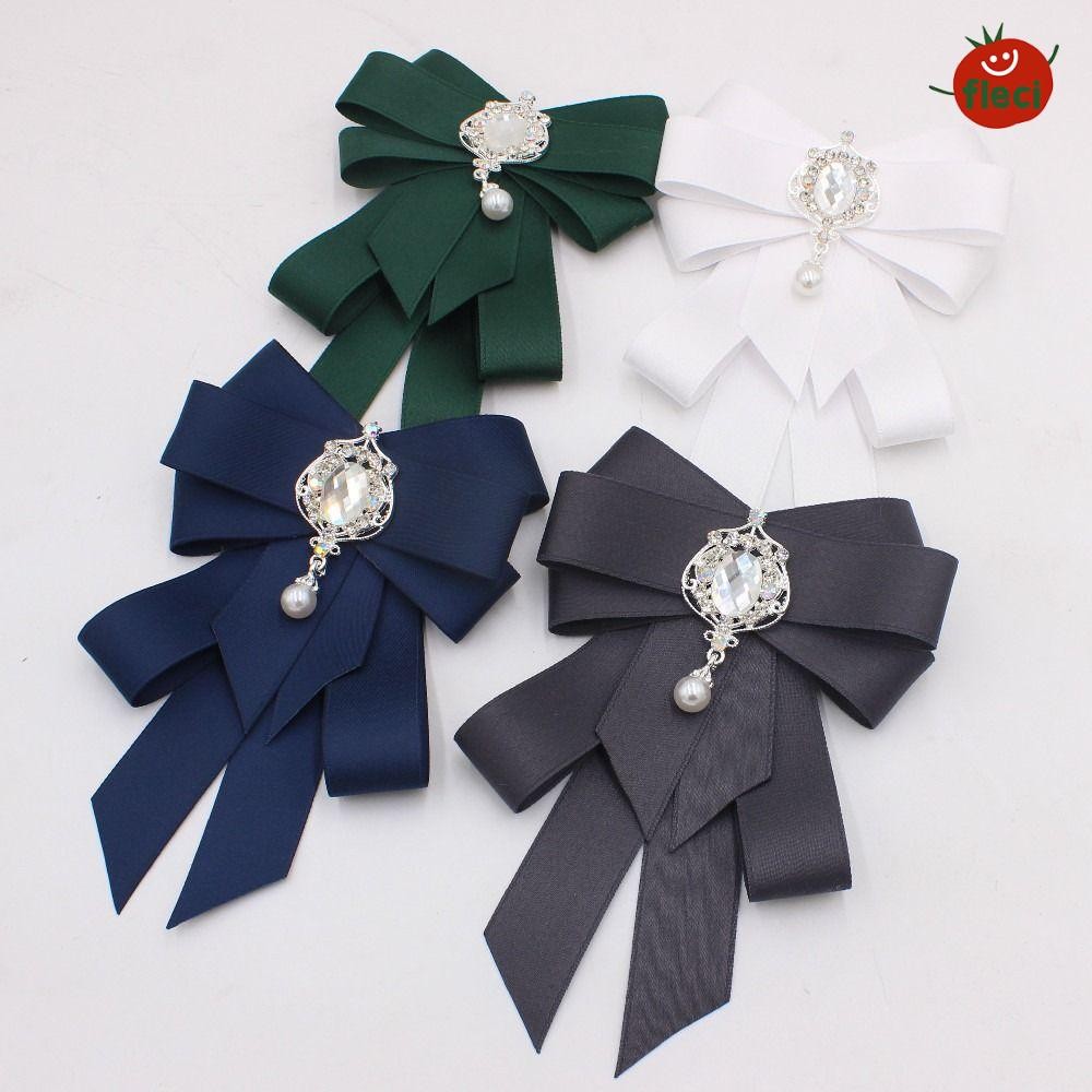 FLECI Ribbon Bowtie, Ribbon Crystal Bow Tie, Luxury Handmade Fabric ...