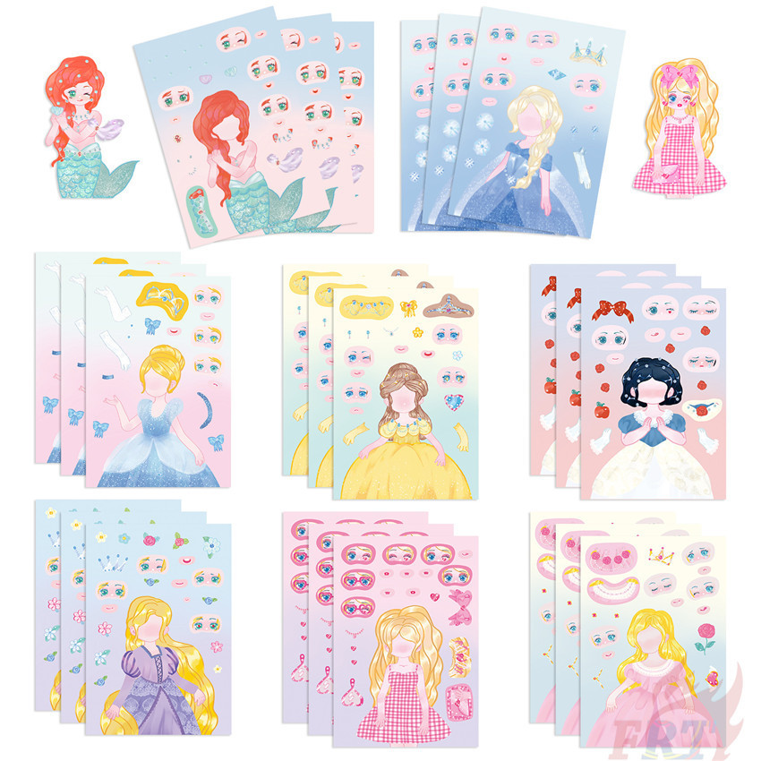 8Sheets/Set D.isney Princess . Make A Face Series 01 Kids Funny Puzzle