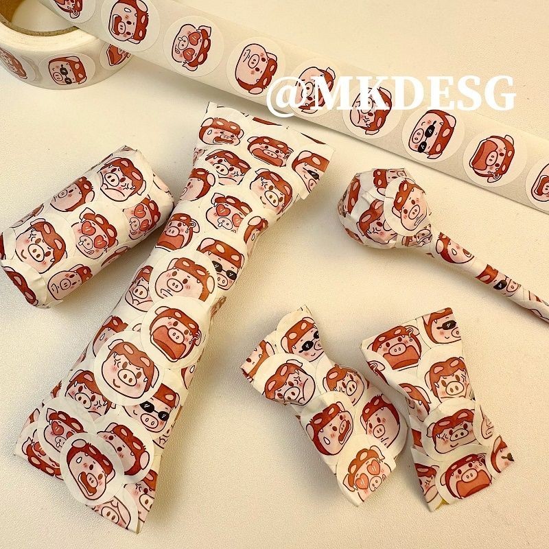 Pig head roll stickers with cute and funny facial expressions, pig ...