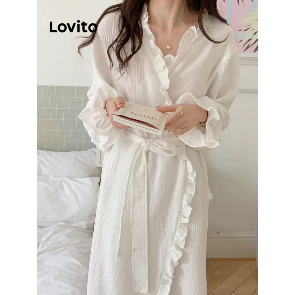 Lovito Women Casual Plain Tie Front Robes LNA75664 | Shopee Philippines