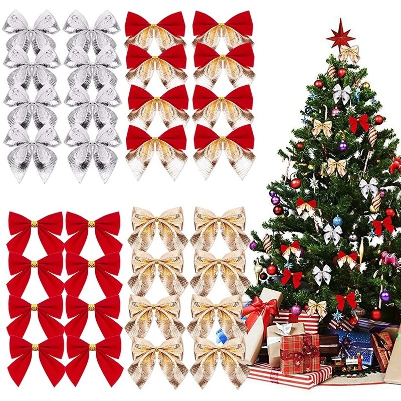 【Christmas Bow】Red Gold Mini Xmas Tree Bowknot Pendant Ornaments - for ...