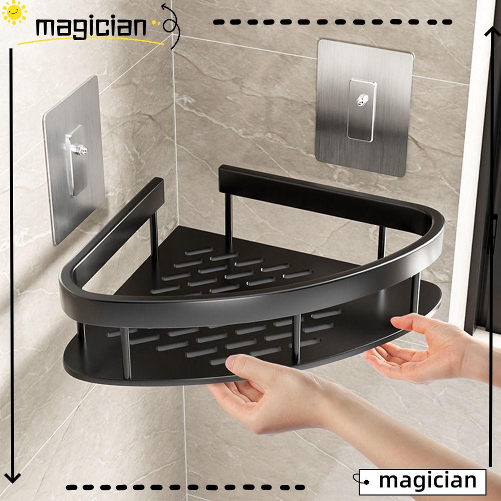 MAG Corner Shelf, Punching Free Black Shower Caddy, Adhesive Aluminum