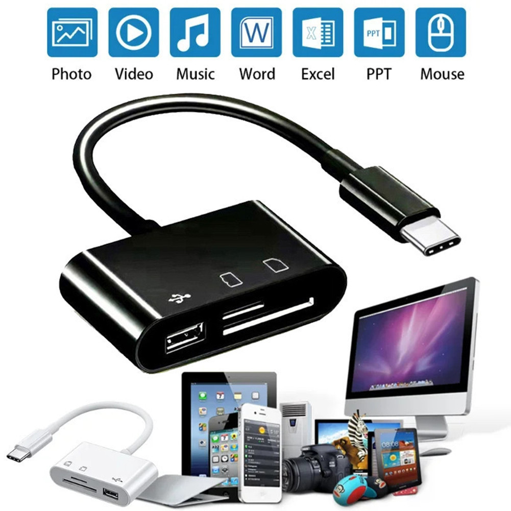 Type C Portable Card Reader Travel Camera Photo Adapter 3 in 1 for Home ...