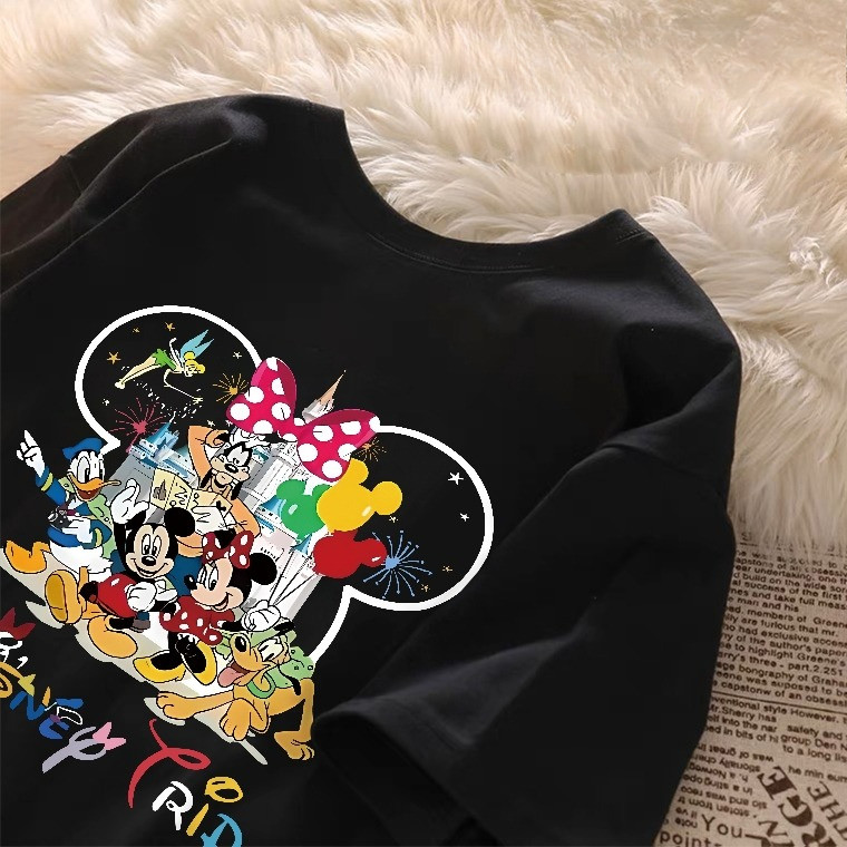 【220G 100%Cotton】SISI Korean retro Mickey Castle print short sleeve ...