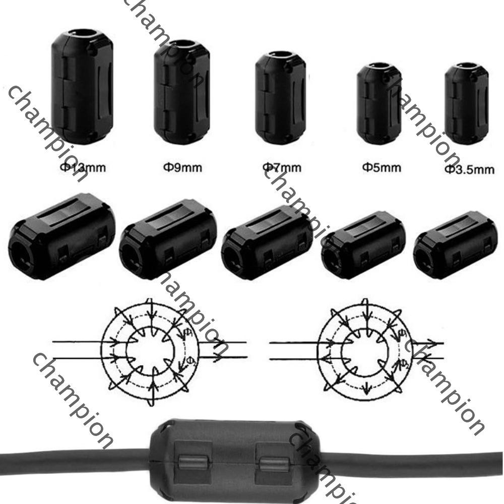 MECCANIXITY 25Pcs 5 Sizes Clip-on Ferrite Ring Core
