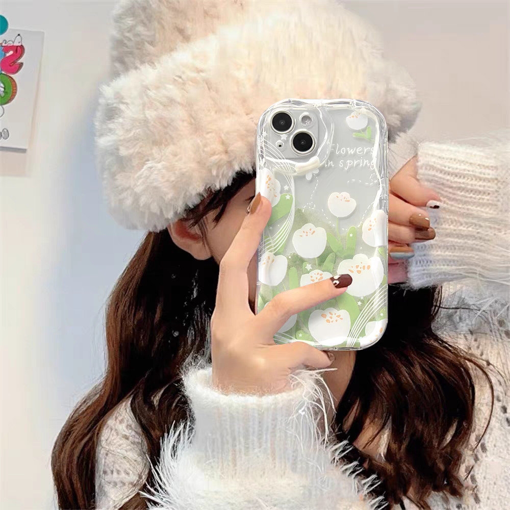 Realme 12 12X 11 11X 10 9 Note 50 C67 C65 C63 C61 C55 C53 C51 C35 C33 C30 C30S C21Y C25Y 8 8i 6 5 pro plus coque papillon tulipe blanche esthétique transparente_voghion.com