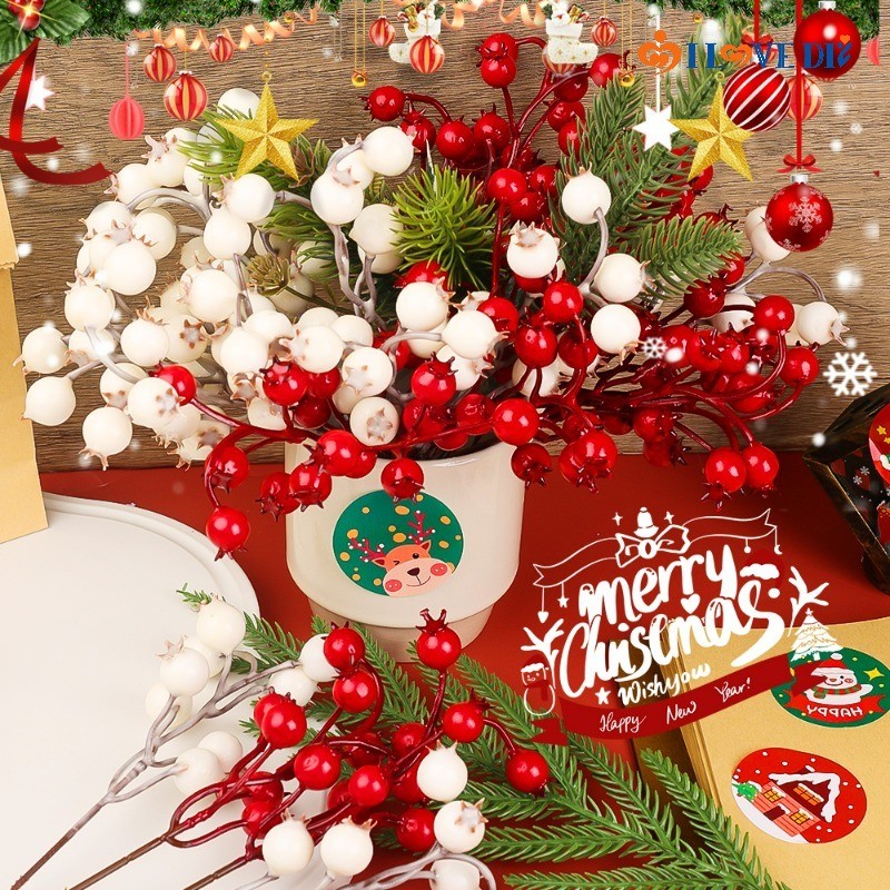 10Pcs DIY Xmas Wreath Gifts Wrapping Red Berries Artificial Fake
