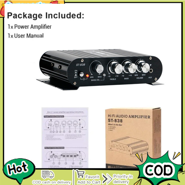 【In Stock】 ST838 2.1 Channel Power Amplifier 2.0+ Stereo Bass Sound