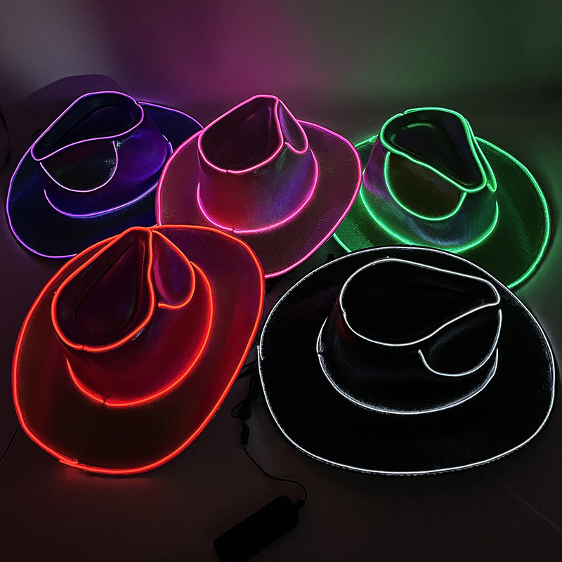 Shopee Disco Luminous Led Bride Cowgirl Hat Glowing Light Bar Cap