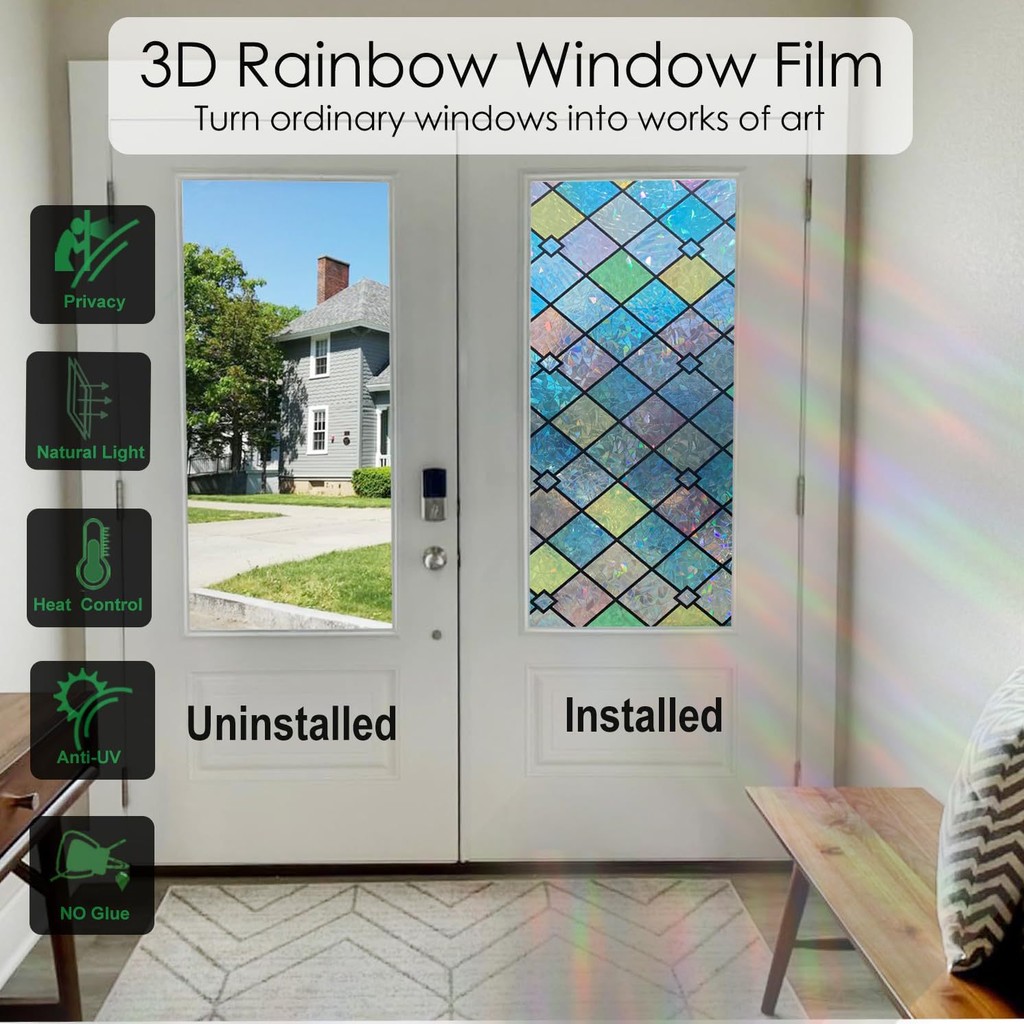 Home Privacy Window Stickers Colorful Diamond Pattern Glass Stickers ...