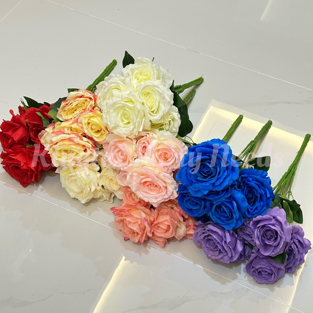 Thick Roots Ecuador Rose Big Flower 7 Head Artificial Silk Cloth Fake ...