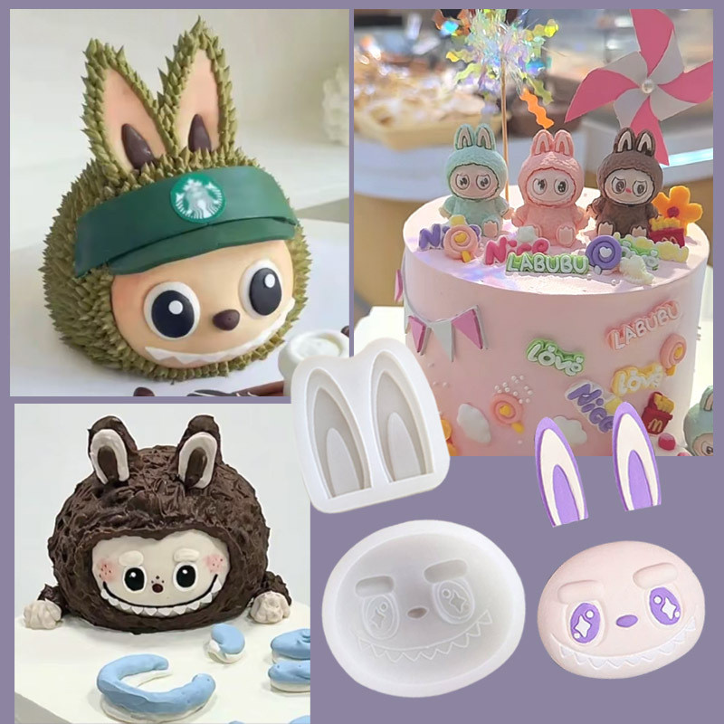 DIY Cartoon Plush Labubu Series Silicone Mold Fondant Chocolate Mousse ...