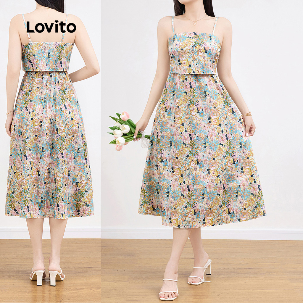 Lovito Women Casual Dress Pattern Fake 2 In 1 Spring/Summer Multicolor ...