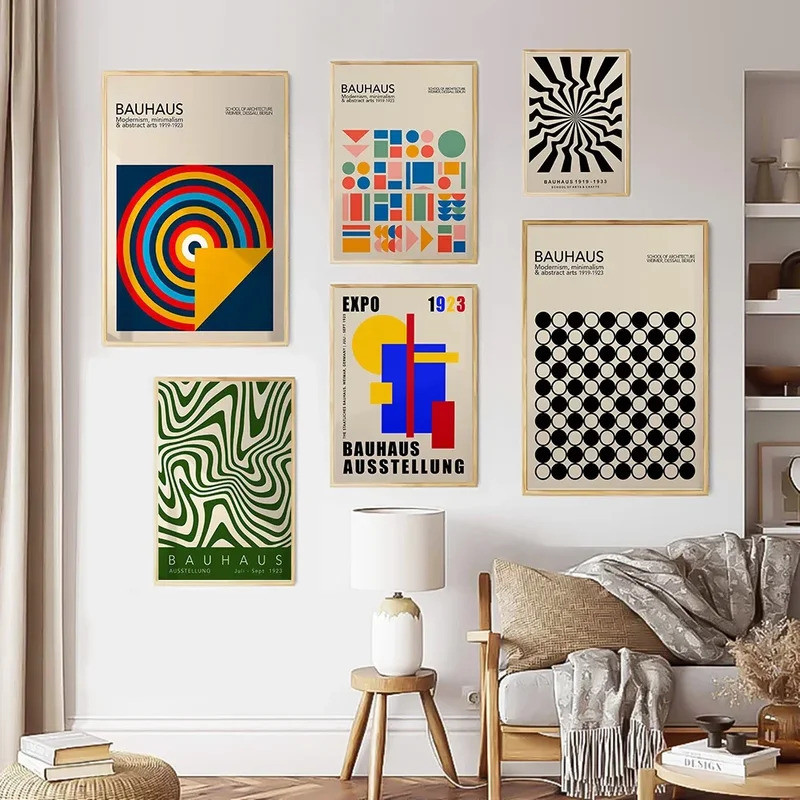 Mid Century Bauhaus Geometric Canvas Prints Poster Retro Abstract Wall ...