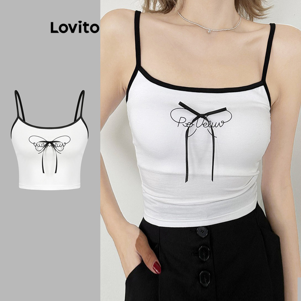 Lovito Women Elegant Plain Bow Pattern Tank Top L100MD460 Shopee