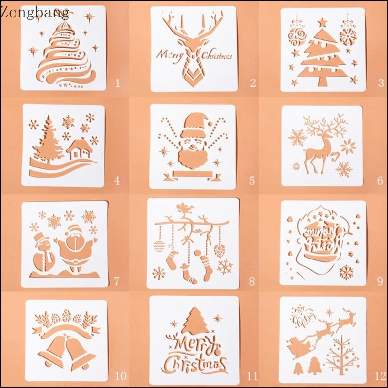 Zone 12Pieces Christmas Painting Templates Drawing Stencil for