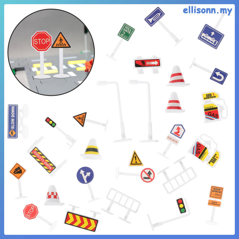 28pcs Traffic Sign Set Toy Street Road Signs Playset Traffic Signs Role ...